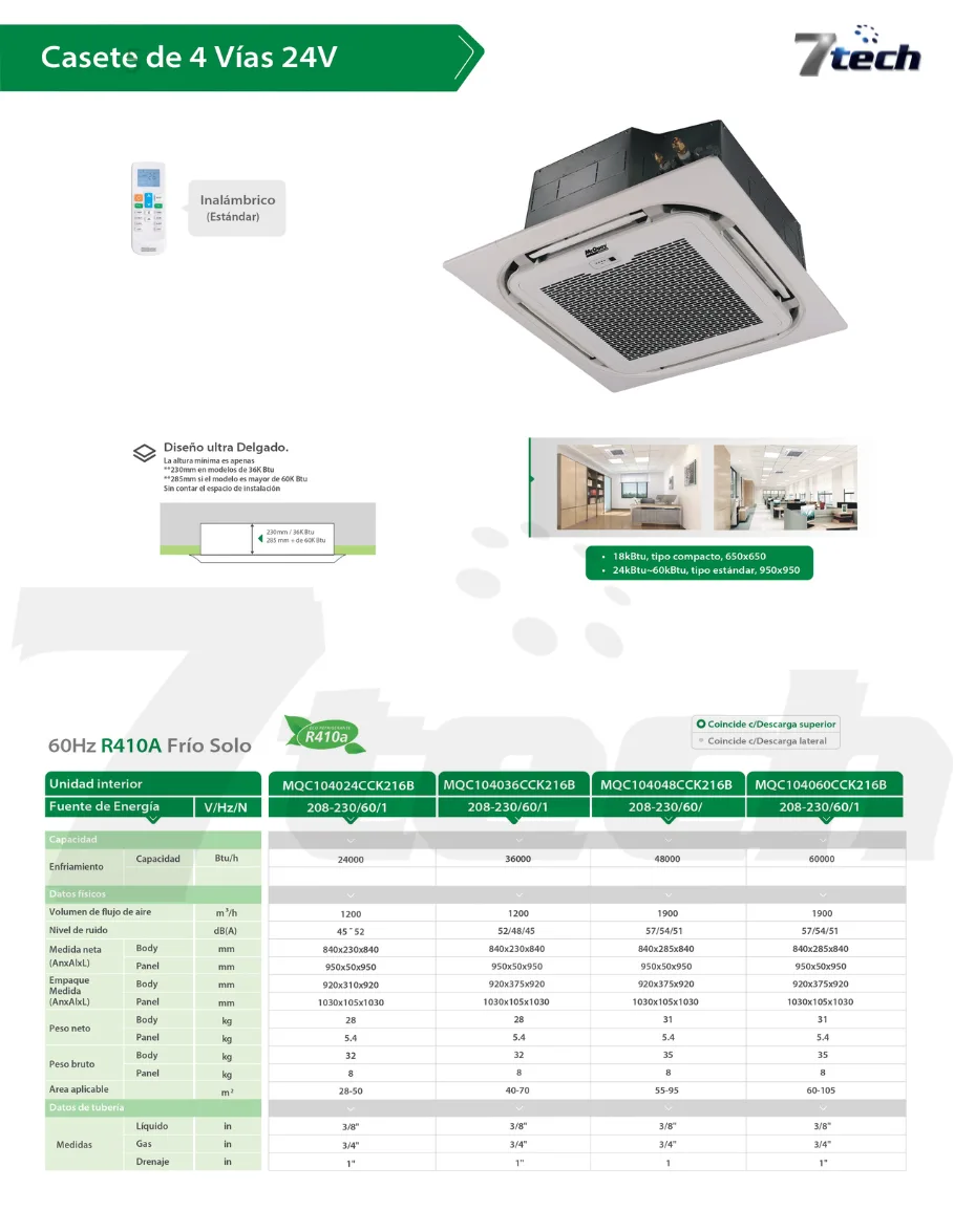 Cassette McQuay Convencional 36000BTU 4 Ficha Tecnica Cassette MQ
