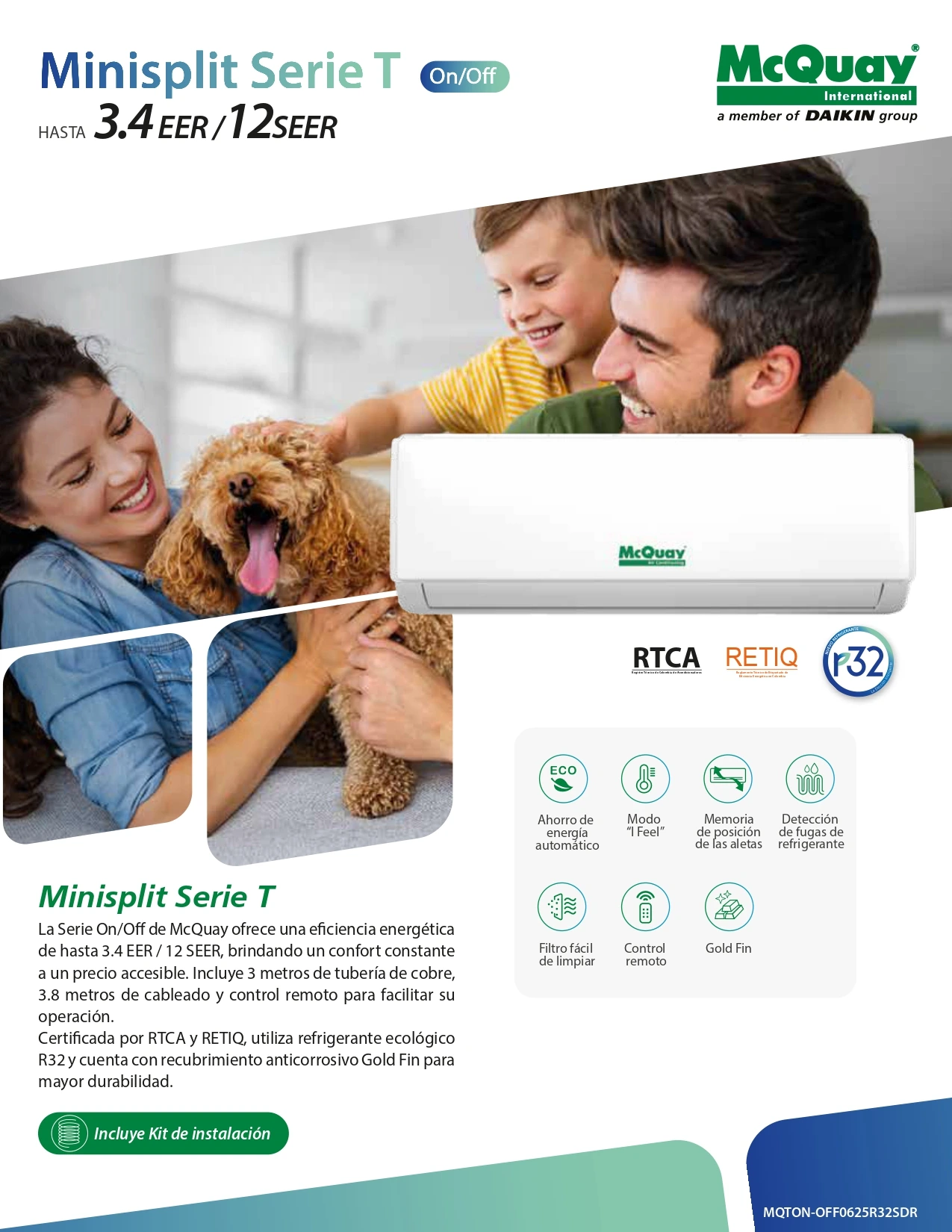 Minisplit Mcquay ON/OFF 12000 BTU, Seer 13, 220V, Ph1 60Hz 1TR R32 - Tub 3/8 x 1/4 2 Minisplit Mcquay ON/OFF 12000 BTU, Seer 13, 220V, Ph1 60Hz 1TR R32 - Tub 3/8 x 1/4 - Imagen 2