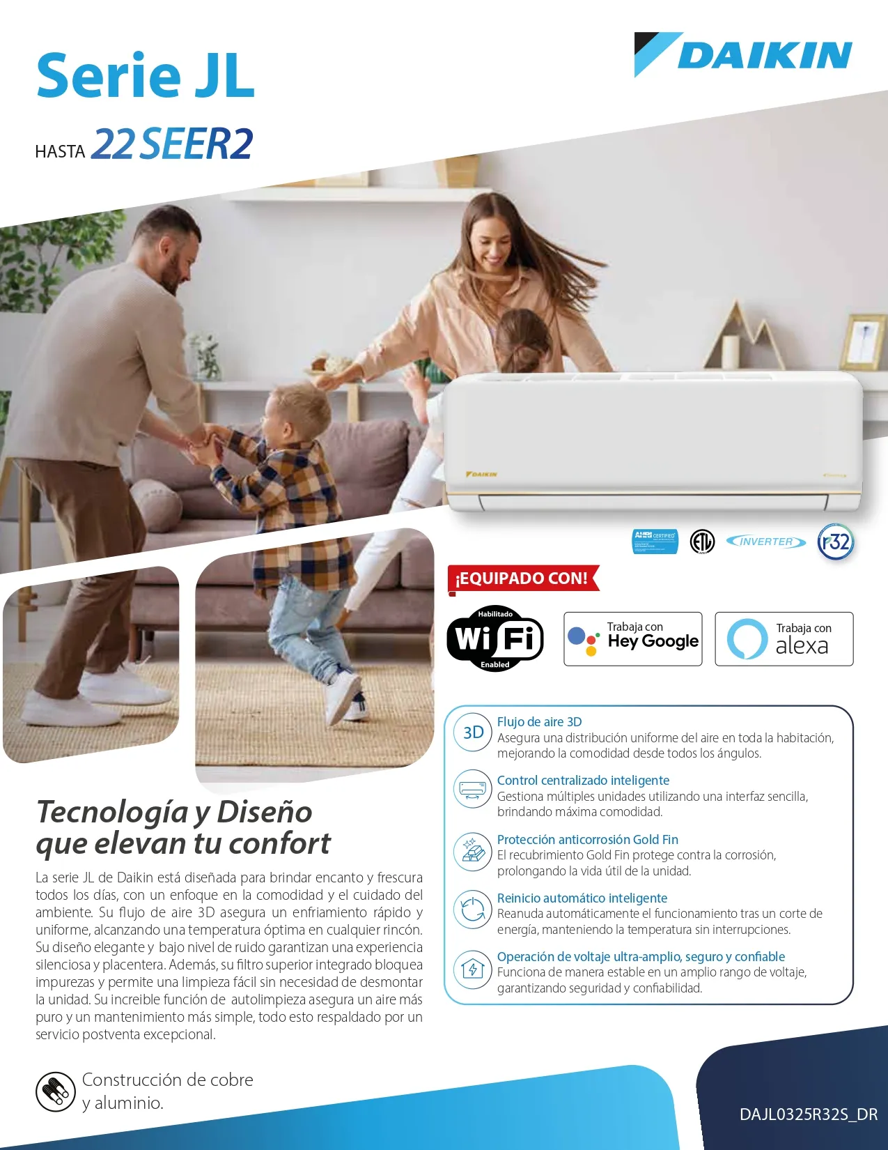 Minisplit Daikin Inverter Clase A 12000 BTU, Seer 22, 220V, Wifi Ph1 60Hz 1TR R32 JL - Tub 1/4 x 3/8 2 Minisplit Daikin Inverter Clase A 12000 BTU, Seer 22, 220V, Wifi Ph1 60Hz 1TR R32 JL - Tub 1/4 x 3/8 - Imagen 2